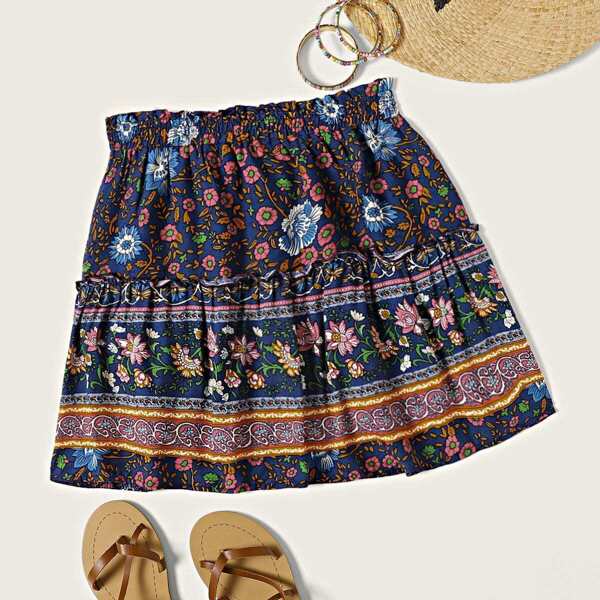 

Elastic Waist Calico Print Skirt