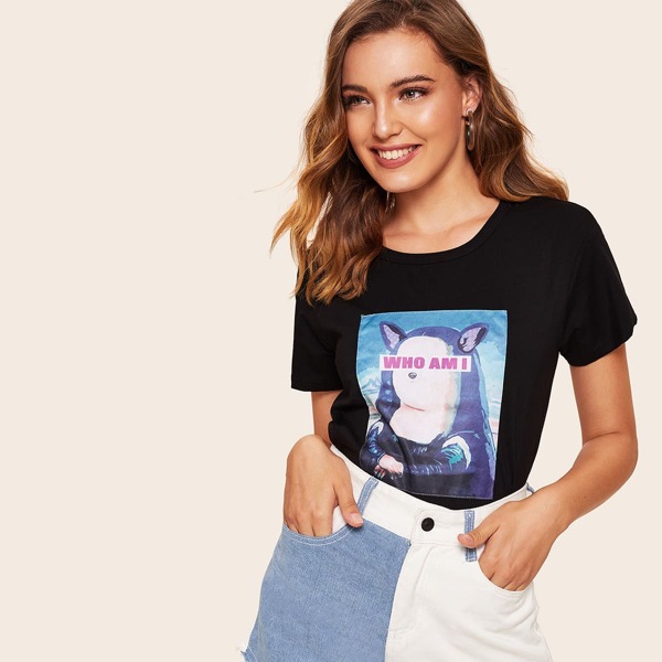 

Cartoon Patched Front Tee