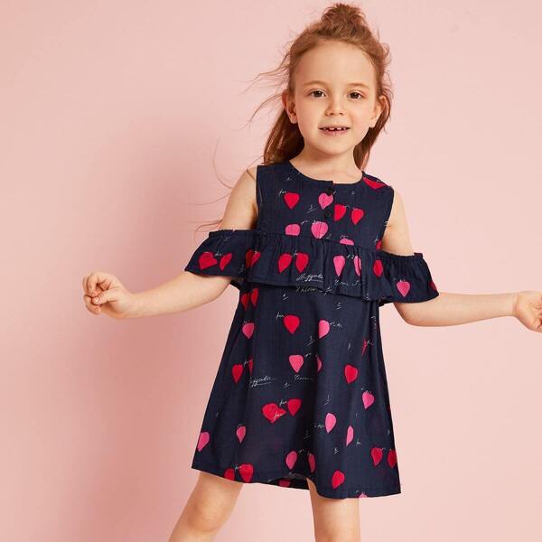 

Toddler Girls Cold Shoulder Flounce Trim Dress