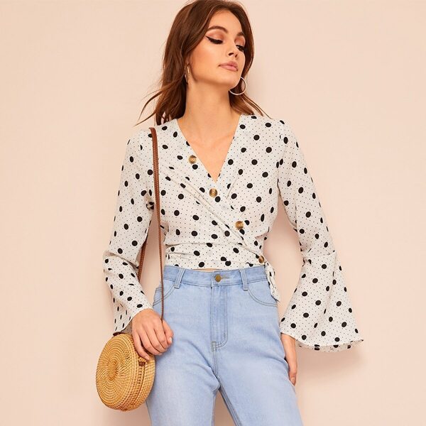 

Polka Dot Button Front Wrap Top