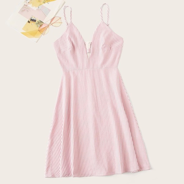 

Striped V-cut Neck Cami Dress