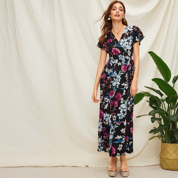 

Floral Print Wrap Knot Side Dress