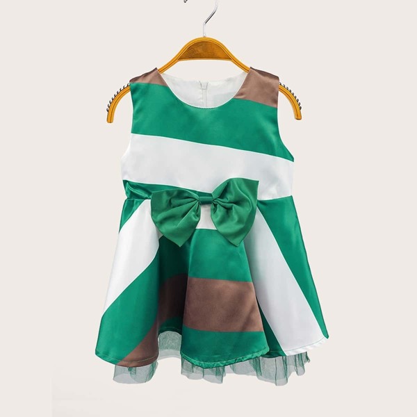 

Toddler Girls Contrast Mesh Bow Front Dress, Multicolor