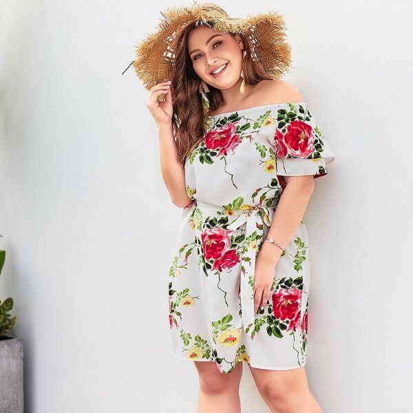 

Plus Off Shoulder Floral Print Dress