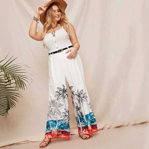 

Plus Palm Tree Print Wide Leg Pants