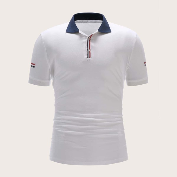 

Men Contrast Collar Striped Tape Polo Shirt