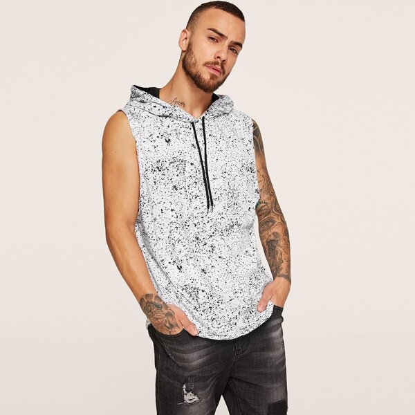 

Men Paint Splatter Pattern Hooded Tee
