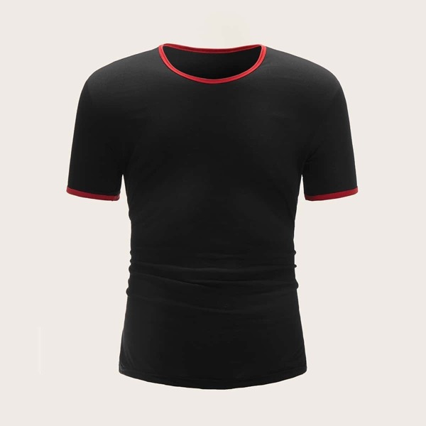 

Men Contrast Binding Tee, Black