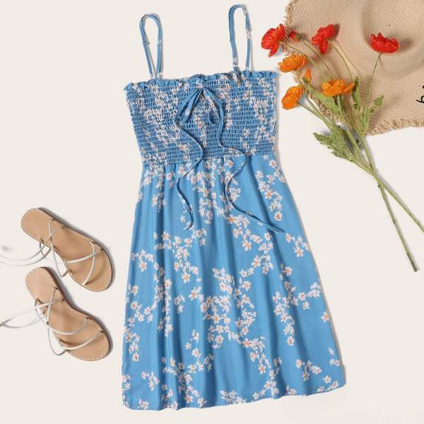 

Ditsy Floral Shirred Cami Dress, Blue