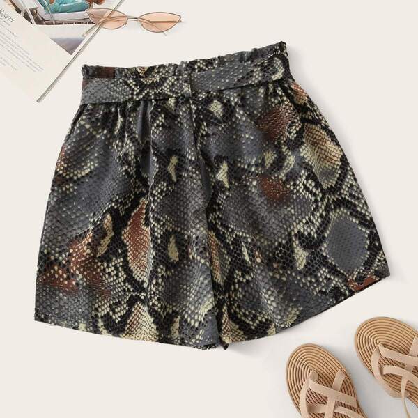 Snakeskin Print Self Tie Shorts