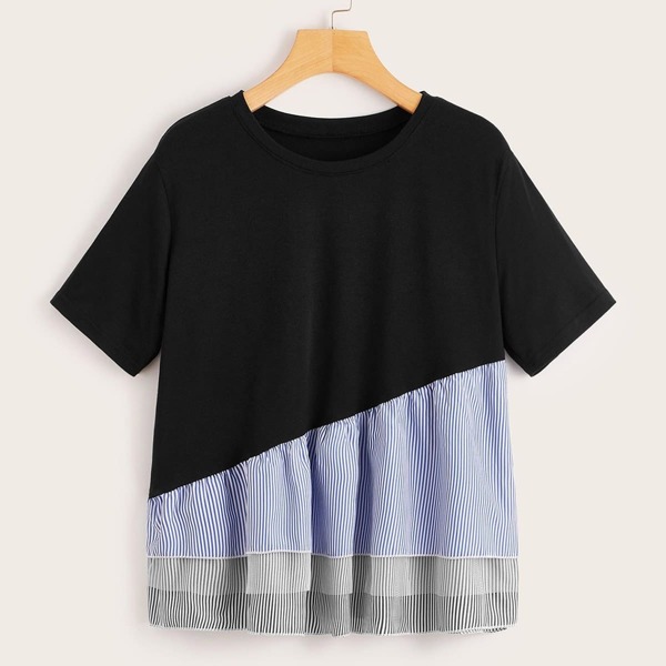 

Ruffle Hem Striped Tee