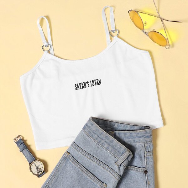 

Letter Embroidered Crop Cami Top