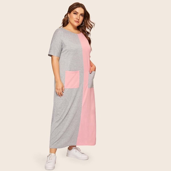 

Plus Two Tone Pocket Front Maxi Dress