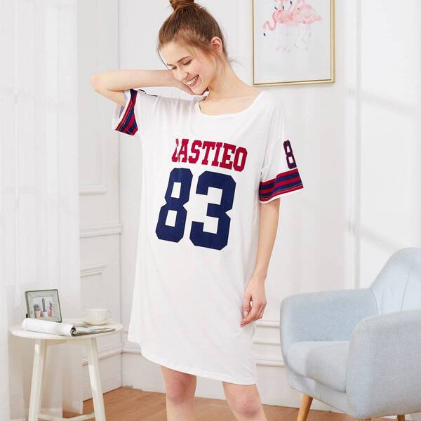 

Number & Letter Print Night Dress