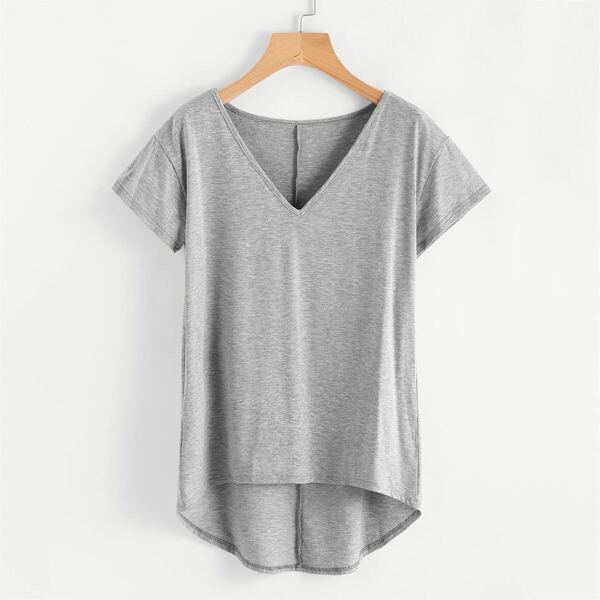 

Plus V-neck High Low Tee, Grey