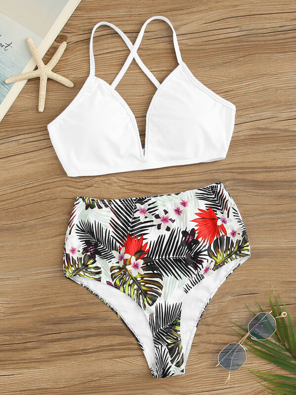 

Criss Cross Top With Random Tropical Bikini, White
