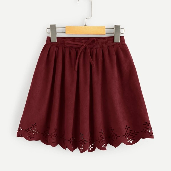 

Girls Laser Cut Bow Front Skirt, Burgundy