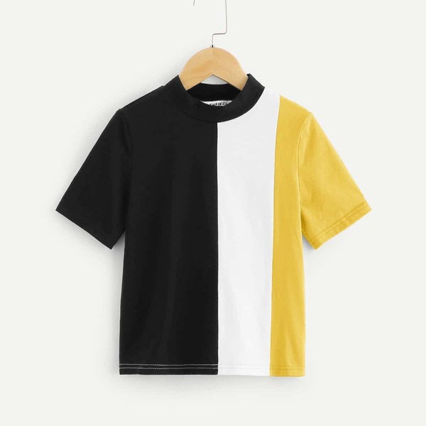 

Girls Mock-neck Color-block Tee