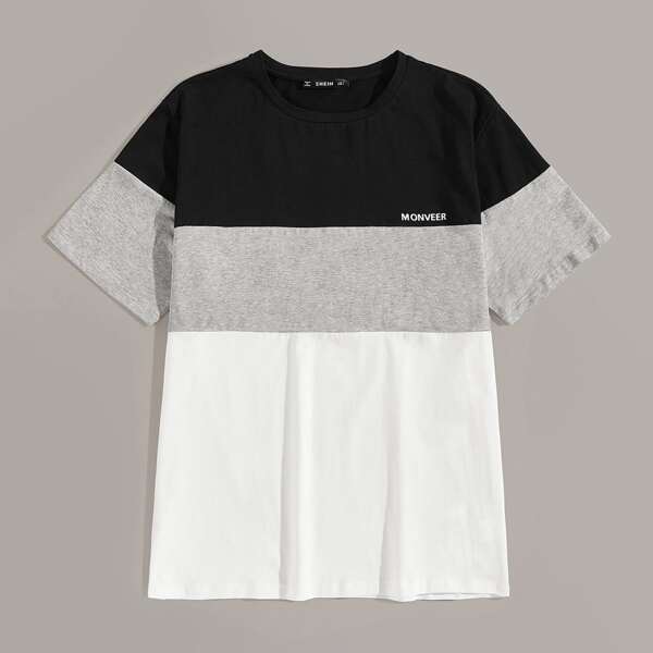 

Men Letter Print Colorblock Tee