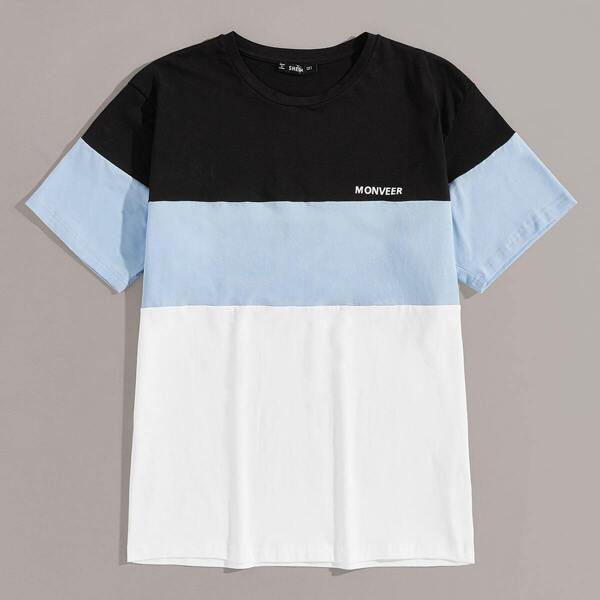 

Men Letter Print Cut-and-sew Tee