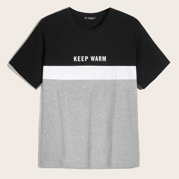 

Men Colorblock Letter Print Tee