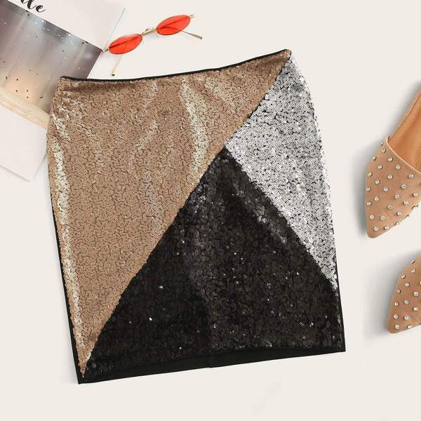 

Cut-and-sew Sequin Bodycon Skirt