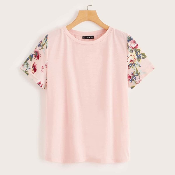 

Floral Print Sleeve Tee