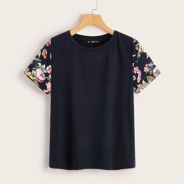 

Floral Print Sleeve Tee