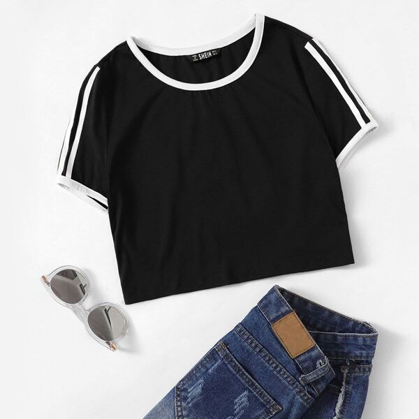 

Striped Sleeve Crop Ringer Tee
