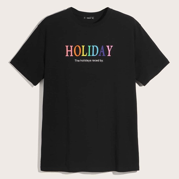 

Men Letter Print Round Neck Tee