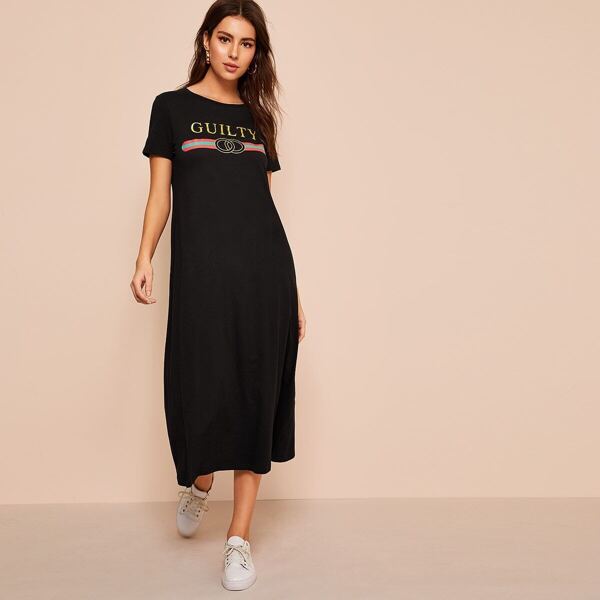 

Letter Print Colorblock Tunic Hijab Dress