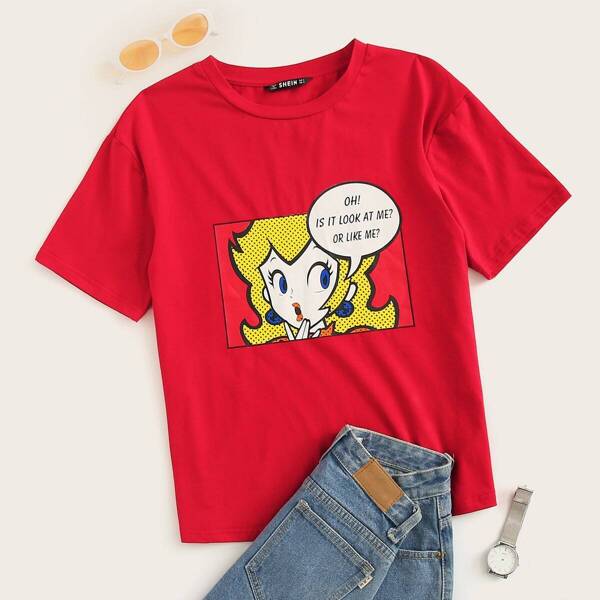 

Cartoon Print Round Neck Tee