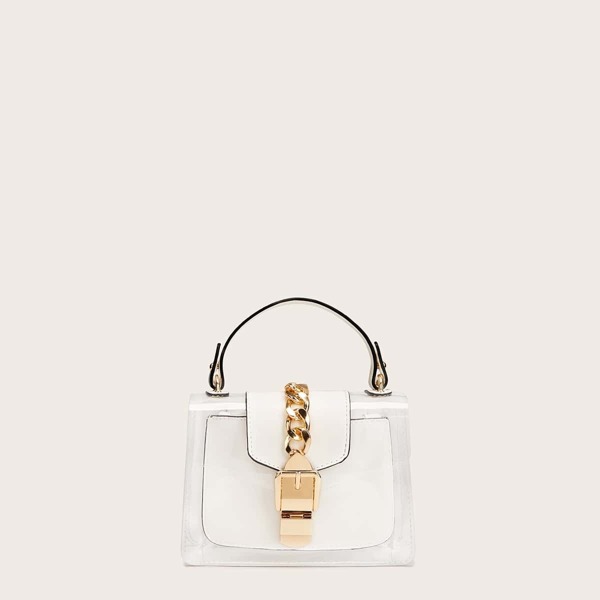 

Transparent Chain Satchel Bag With Inner Clutch, White