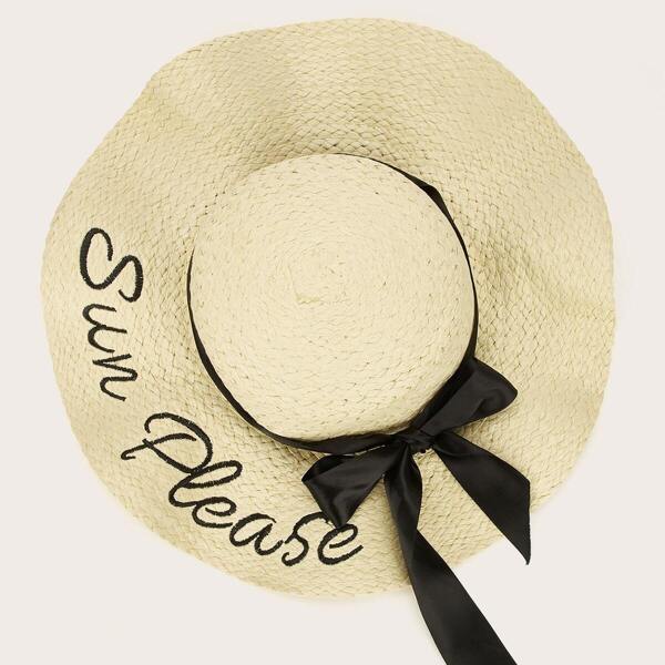 

Bow & Letter Embroidery Decor Floppy Hat