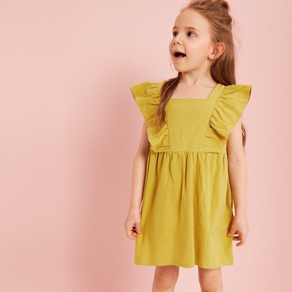 

Toddler Girls Keyhole Back Ruffle Armhole Solid Dress, Yellow