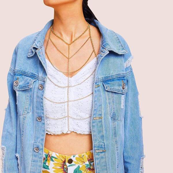 

Multi Layered Bralette Body Chain 1pc, Gold