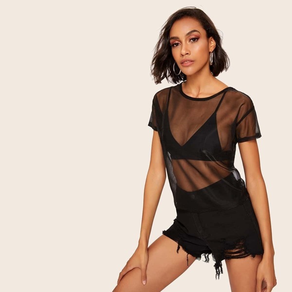

Sheer Mesh Top Without Bra