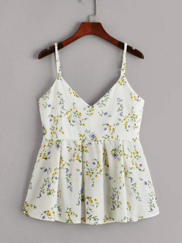 

Boxy Pleated Ditsy Floral Peplum Cami Top, Multicolor