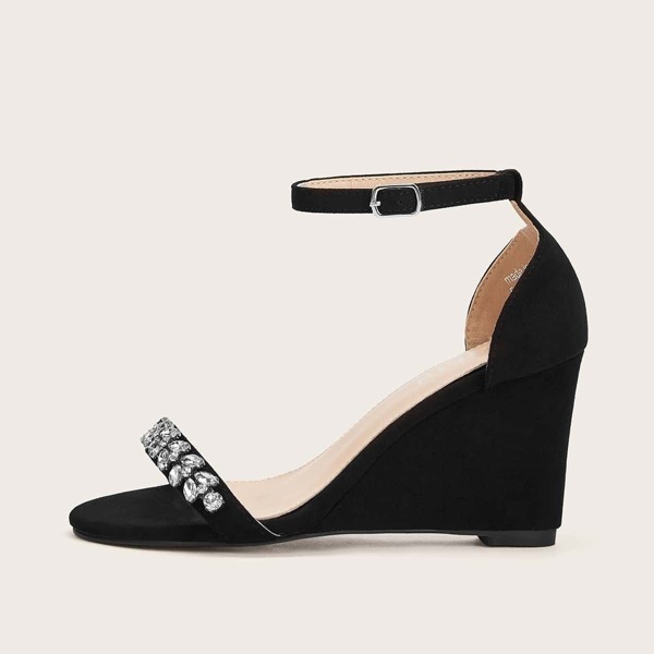 

Two Part Ankle Strap Wedges, Black