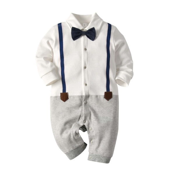 

Baby Boy Bow Tie Popper Through Spliced Jumpsuit, Multicolor