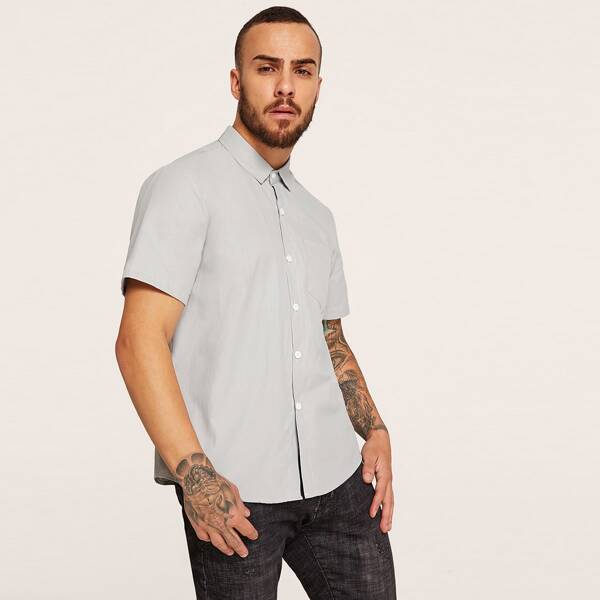 

Men Curved Hem Solid Shirt