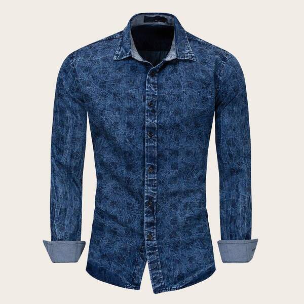 

Men Tie Dye Wash Denim Shirt, Navy blue