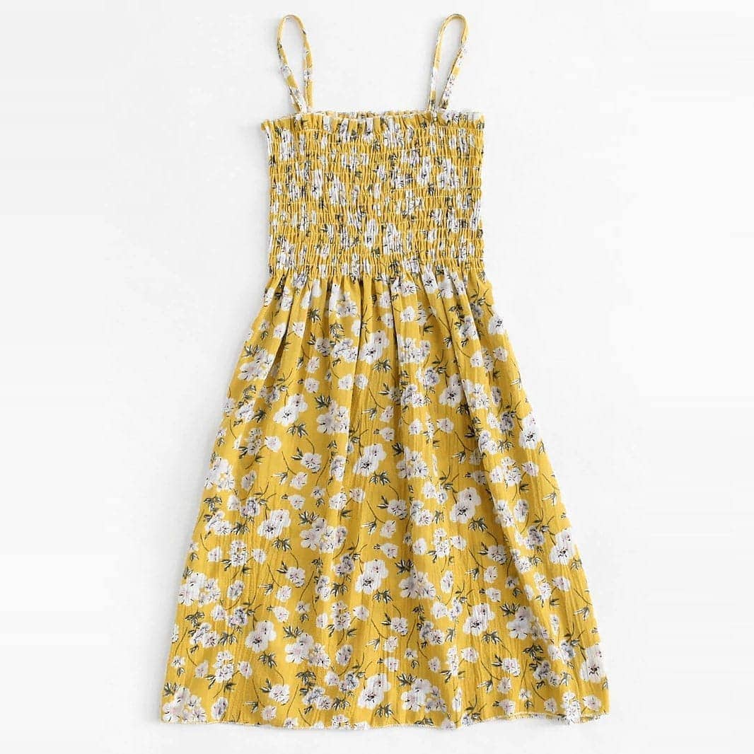 

Plus Ditsy Floral Shirred Cami Dress, Mustard yellow
