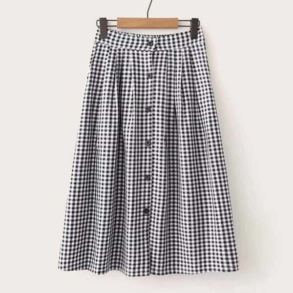 

Button Front Gingham Skirt