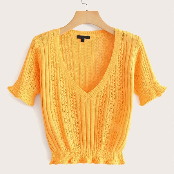 

V-neck Pep Hem Knit Top
