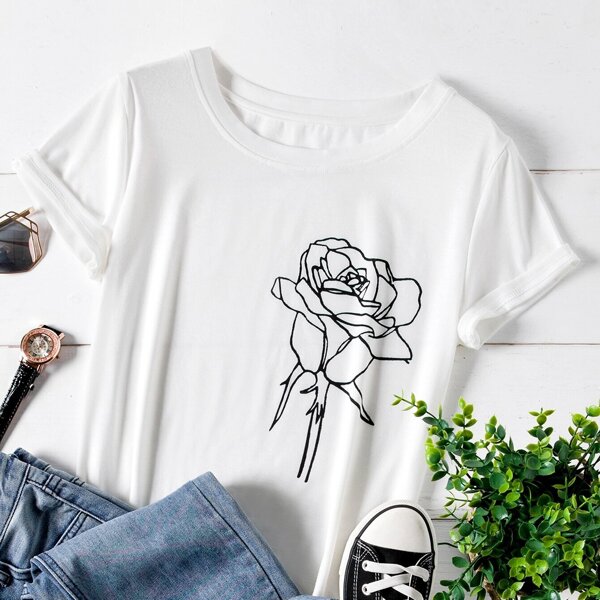 

Plus Floral Print Tee, White