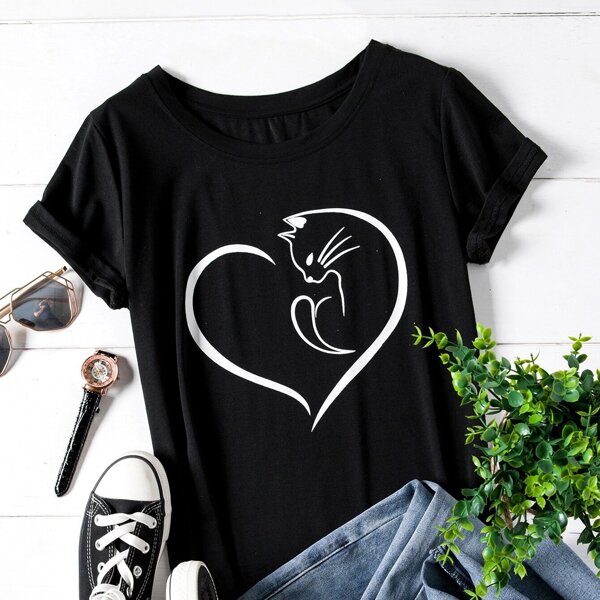 

Plus Cat Print Tee, Black