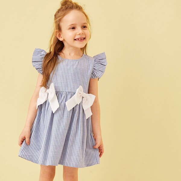 

Toddler Girls Striped Bow Detail Ruffle Sleeve Dress