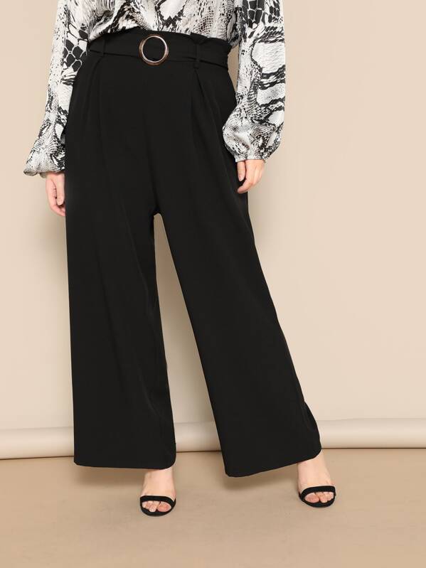 

Plus O-ring Belt Wide Leg Pants, Black, Faith Bowman