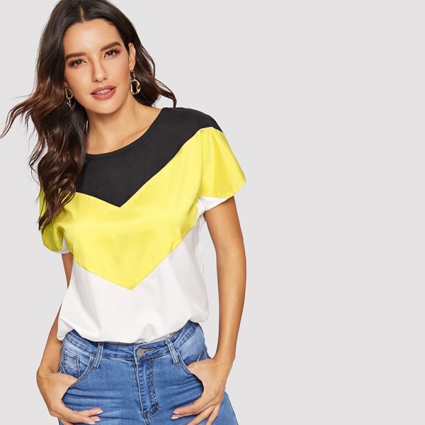 

Chevron Color-block Blouse